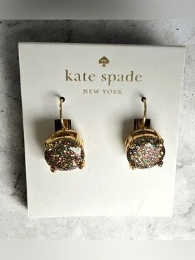 NWT 14k gold filled Kate Spade NY Multi-Color Glitter Drop Leverback earrings